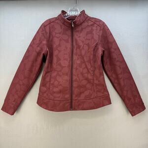 Patagonia Softshell Jacket Women's M Maroon Leaf Patterned Fleece Lined Outdoor